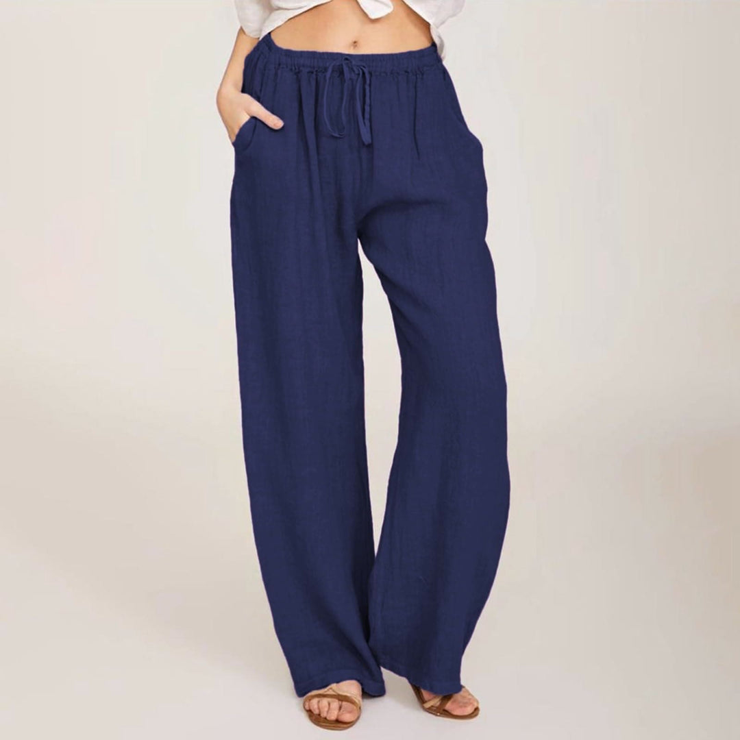 Olivenorma Women's Cotton Linen Wide Leg Pants - Navy Blue - 3XL - image 18