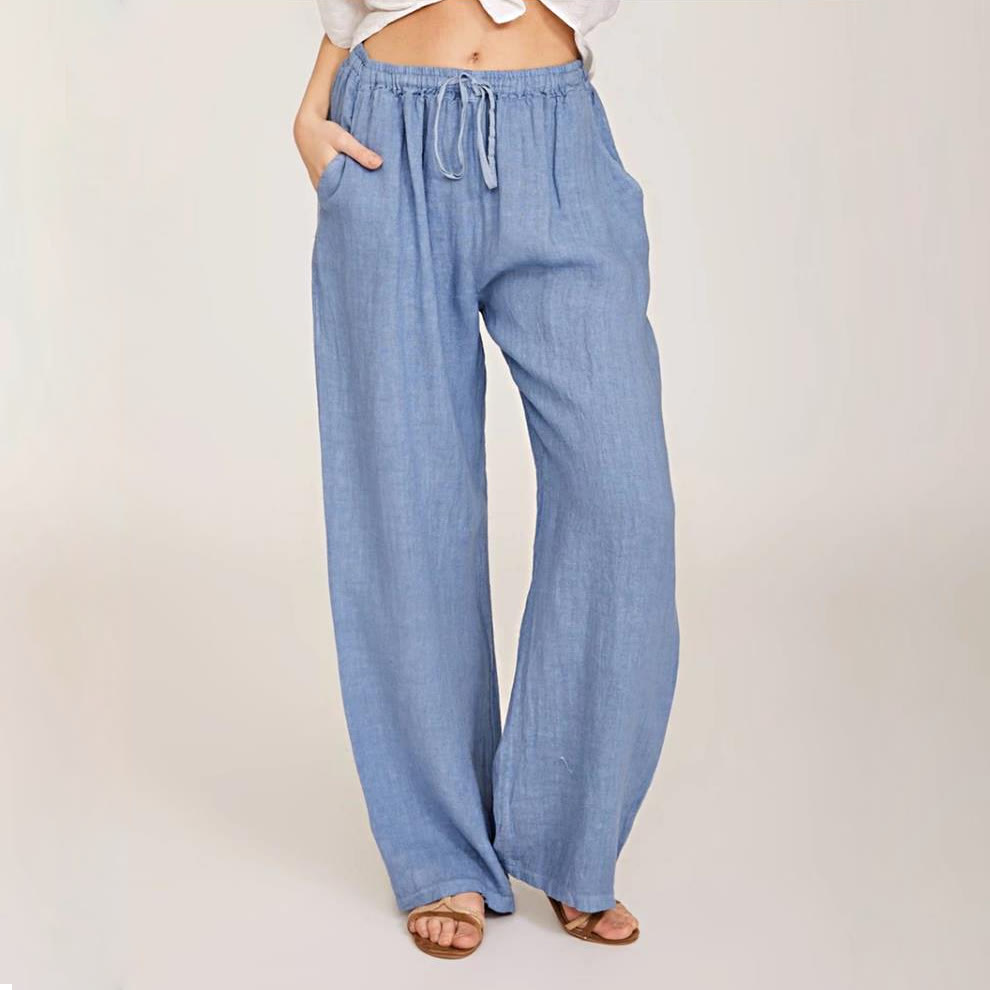 Olivenorma Women's Cotton Linen Wide Leg Pants - Light Blue - 3XL - image 0
