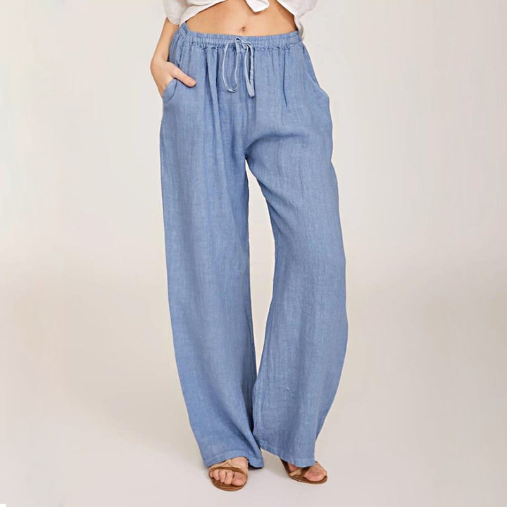 Olivenorma Women's Cotton Linen Wide Leg Pants - Light Blue - 3XL - image 0