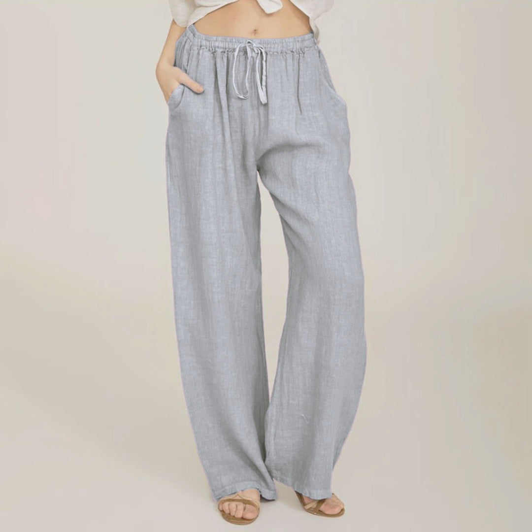 Olivenorma Women's Cotton Linen Wide Leg Pants - Light Gray - 3XL - image 8