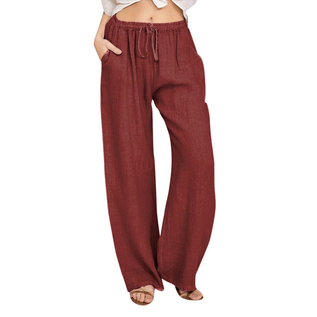 Olivenorma Women's Cotton Linen Wide Leg Pants - Wine Red - 3XL - image 33