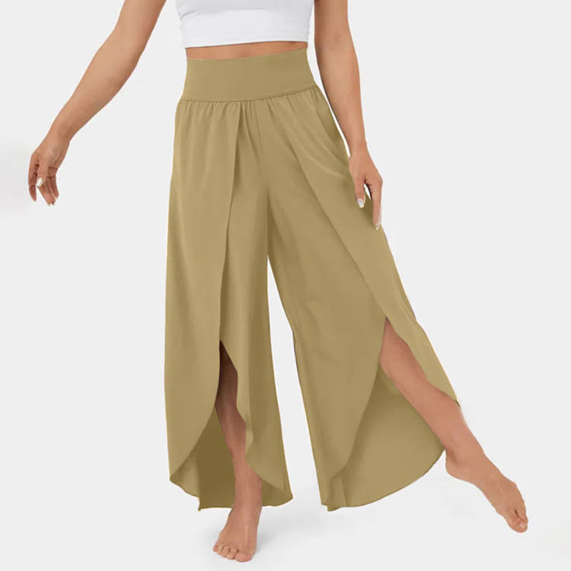 Olivenorma Women's Loose Fit Slit Stretch Flare Leg Elastic Waist Comfortable Flexible Stylish Yoga Pants - Khaki - 3XL - image 24