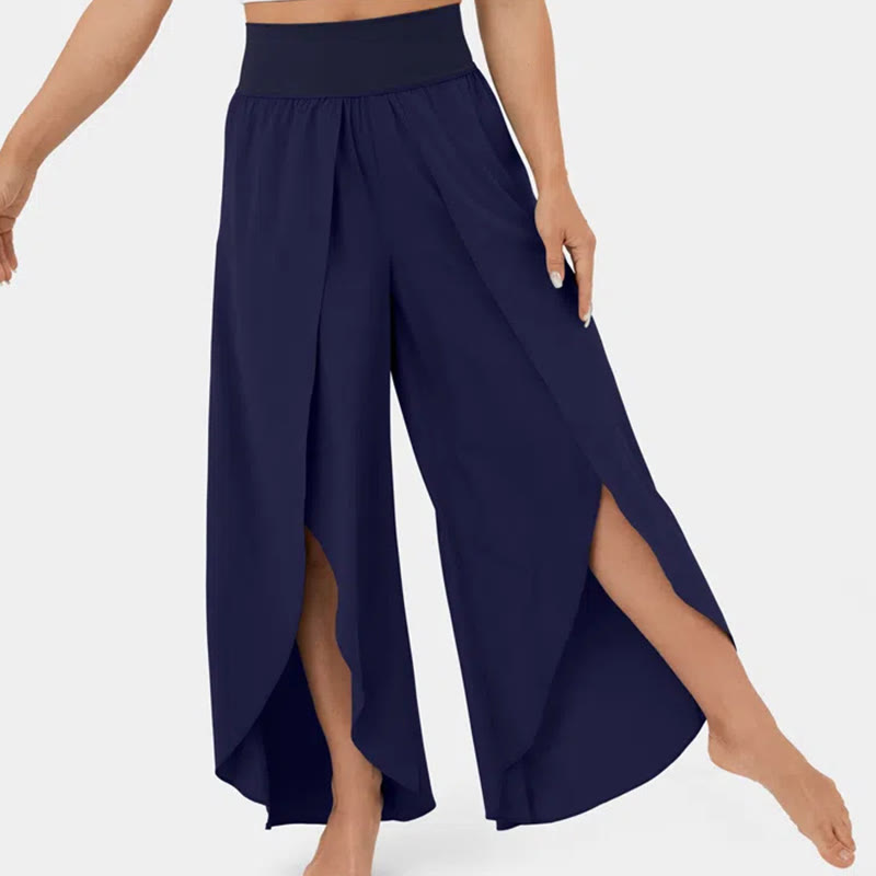 Olivenorma Women's Loose Fit Slit Stretch Flare Leg Elastic Waist Comfortable Flexible Stylish Yoga Pants - Dark Blue - 3XL - image 16