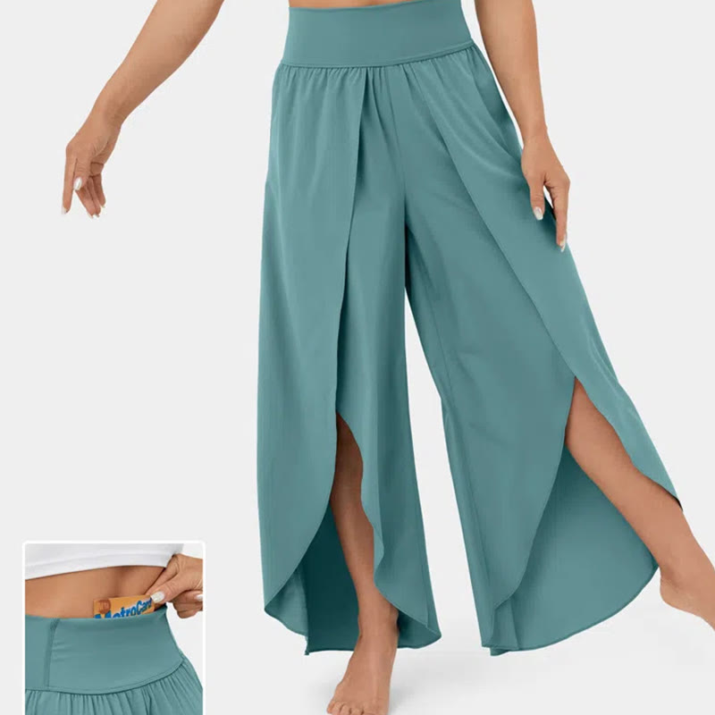 Olivenorma Women's Loose Fit Slit Stretch Yoga Pants - Peacock Green - 3XL - image 0