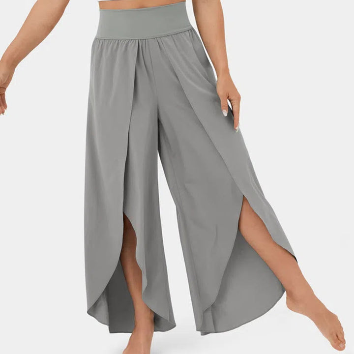 Olivenorma Women's Loose Fit Slit Stretch Flare Leg Elastic Waist Comfortable Flexible Stylish Yoga Pants - Gray - 3XL - image 18