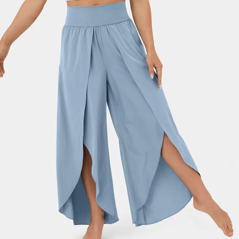 Olivenorma Women's Loose Fit Slit Stretch Flare Leg Elastic Waist Comfortable Flexible Stylish Yoga Pants - Sky Blue - 3XL - image 10