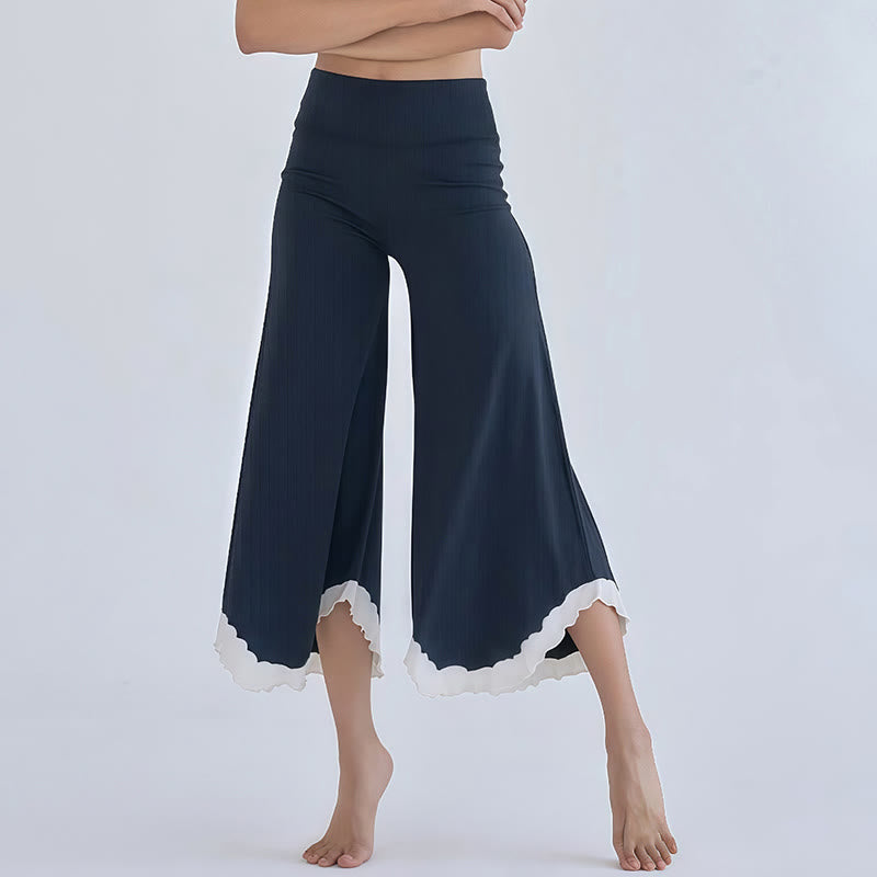 Olivenorma Flowy Cotton Flare Cropped Pants - Navy Blue - L - image 10