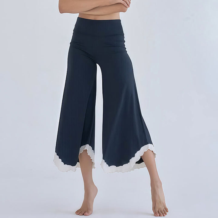 Olivenorma Flowy Cotton Flare Cropped Pants - Navy Blue - L - image 10