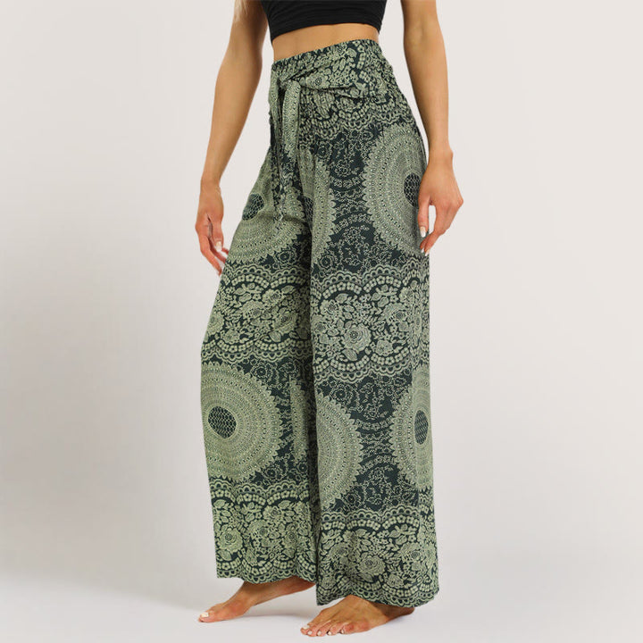 Olivenorma  Mandala Boho Wide-Leg Yoga Pants - Green - One Size Fits All - image 0