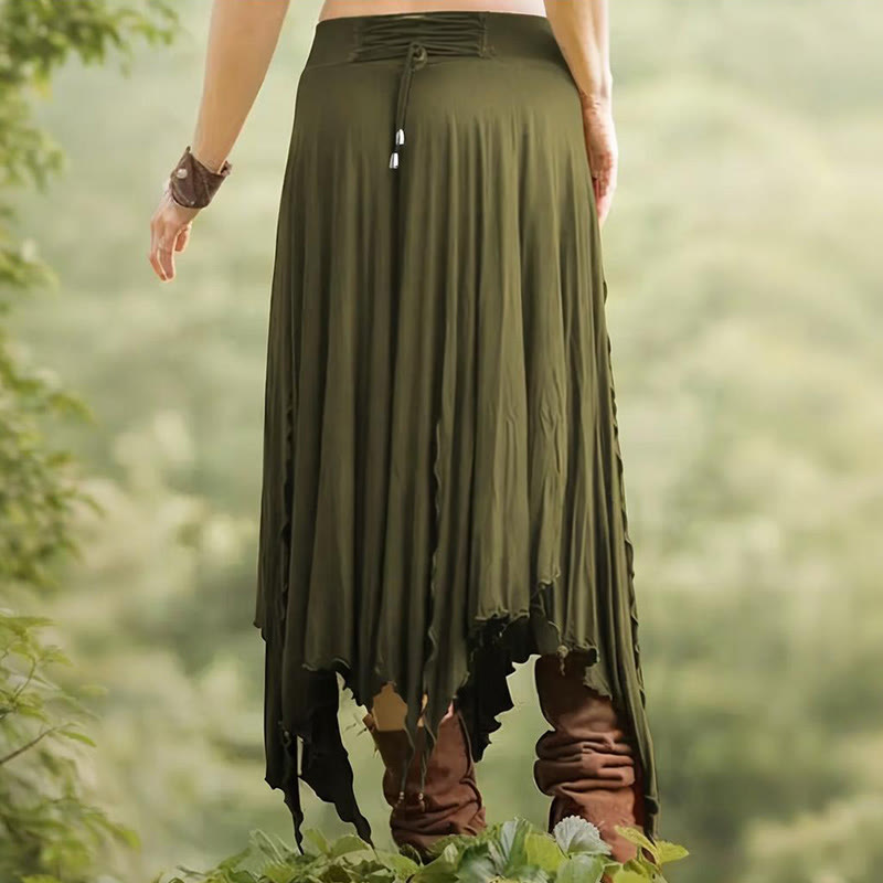 Olivenorma Boho Style Solid Drawstring Midi Split Skirt Dress - image 14