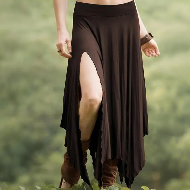 Olivenorma Boho Style Solid Drawstring Midi Split Skirt Dress - Maroon - XXL - image 21