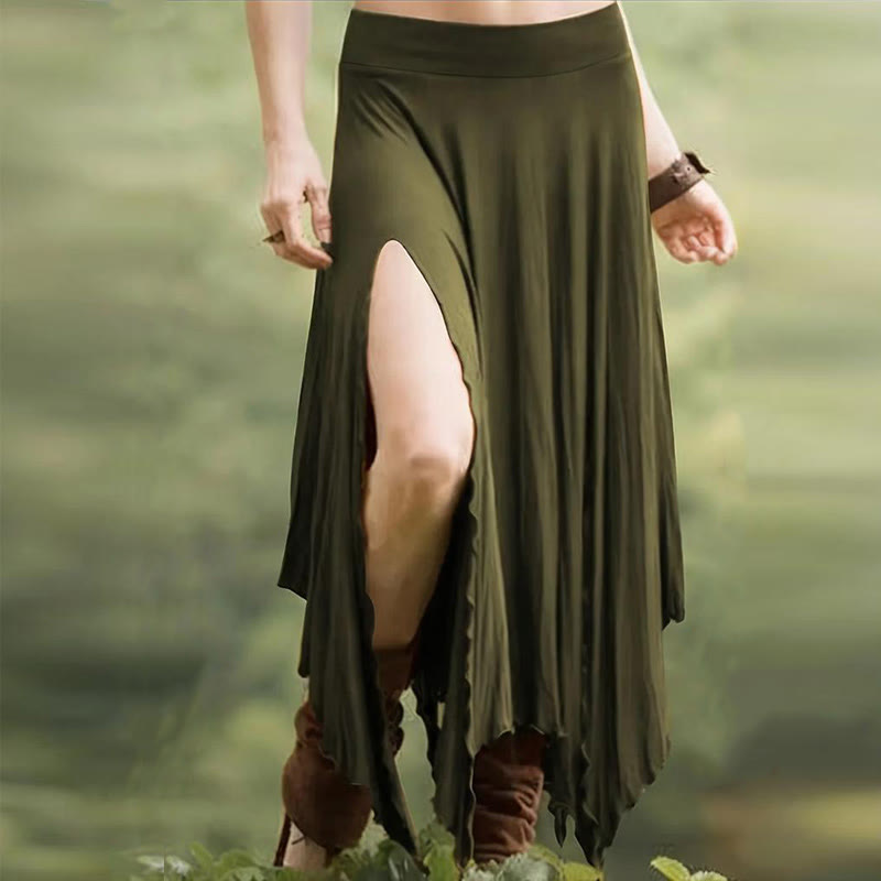 Olivenorma Boho Style Solid Drawstring Midi Split Skirt Dress - Green - XXL - image 19