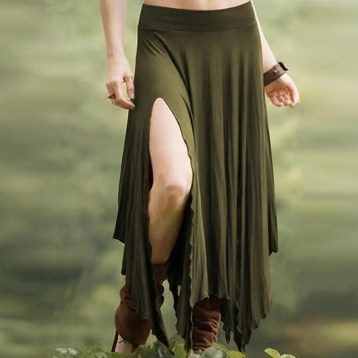 Olivenorma Boho Style Solid Drawstring Midi Split Skirt Dress - Green - XXL - image 19