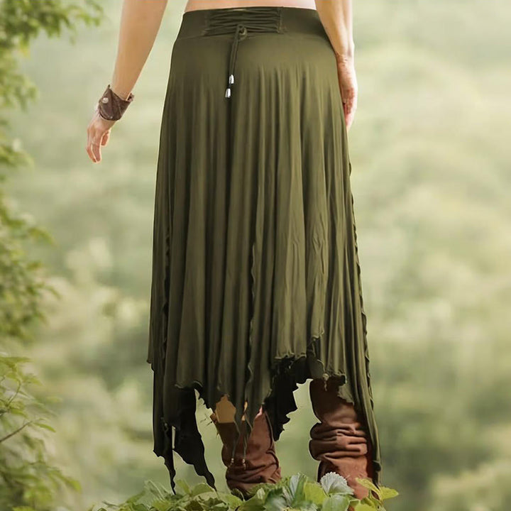 Olivenorma Boho Style Solid Drawstring Midi Split Skirt Dress - image 20