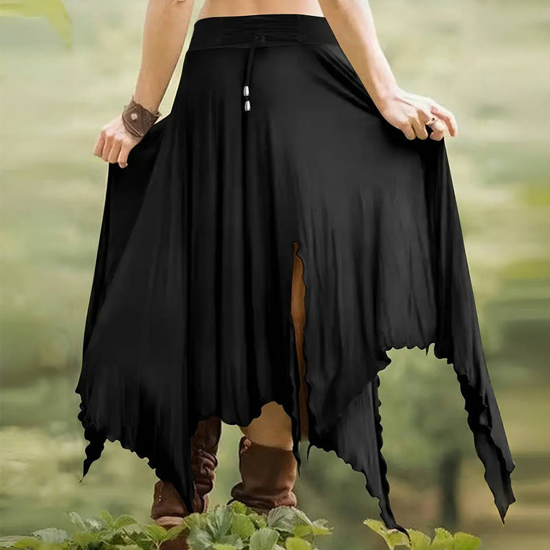 Olivenorma Boho Style Solid Drawstring Midi Split Skirt Dress - image 17