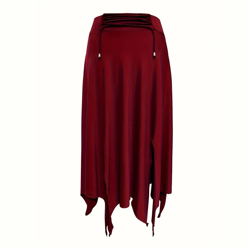 Olivenorma Boho Style Solid Drawstring Midi Split Skirt Dress - image 3