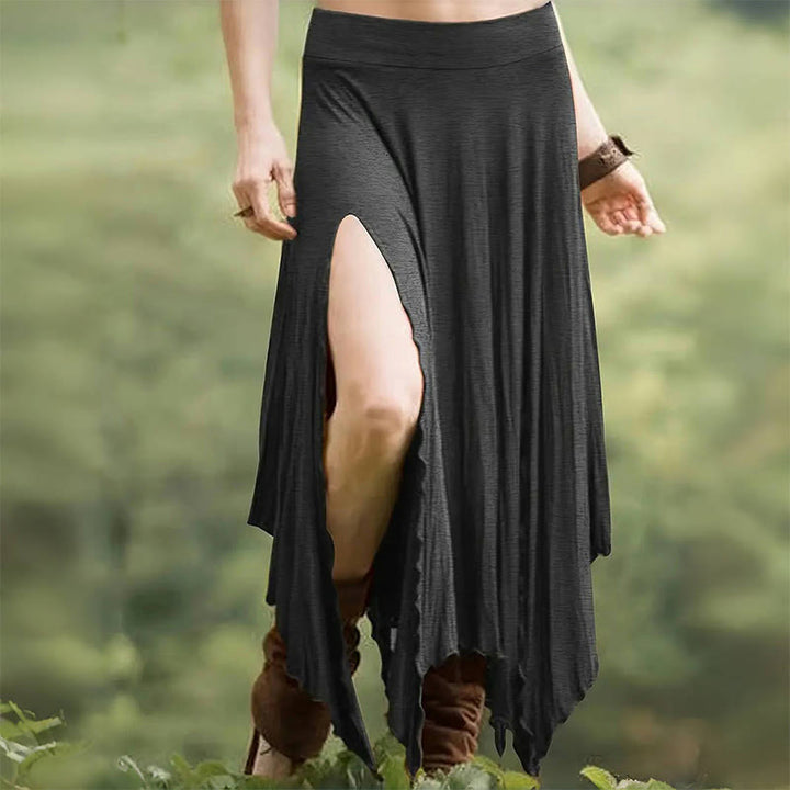 Olivenorma Boho Style Solid Drawstring Midi Split Skirt Dress - Gray - XXL - image 11