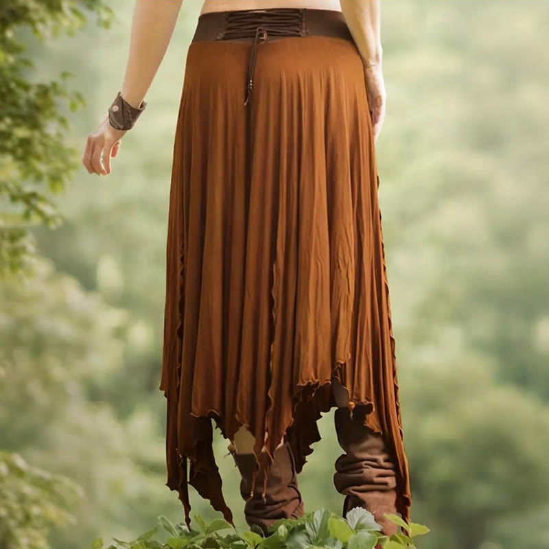 Olivenorma Boho Style Solid Drawstring Midi Split Skirt Dress - image 2