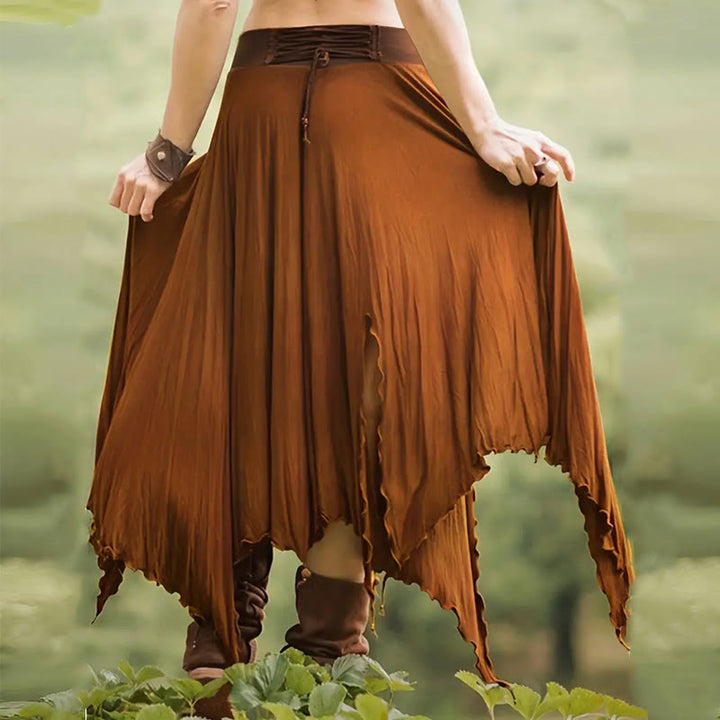 Olivenorma Boho Style Solid Drawstring Midi Split Skirt Dress - image 3