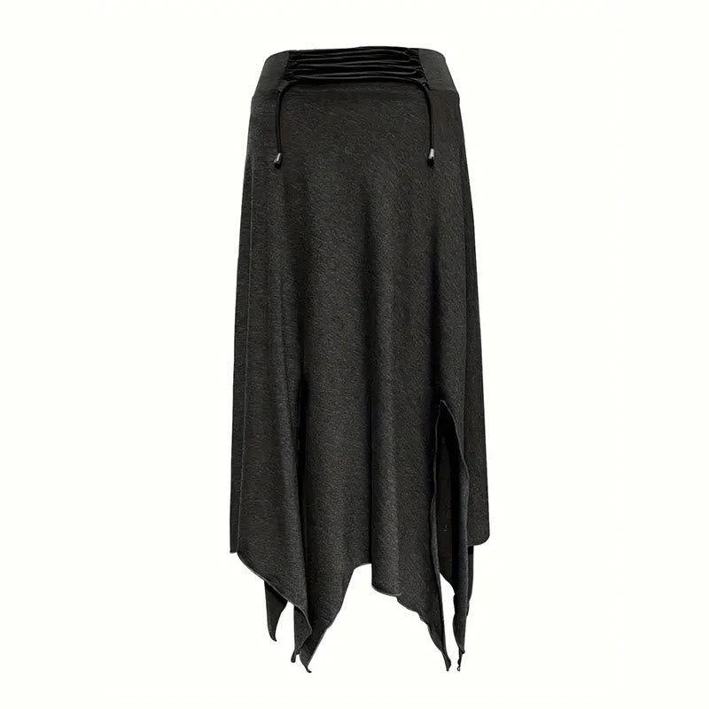 Olivenorma Boho Style Solid Drawstring Midi Split Skirt Dress - image 9