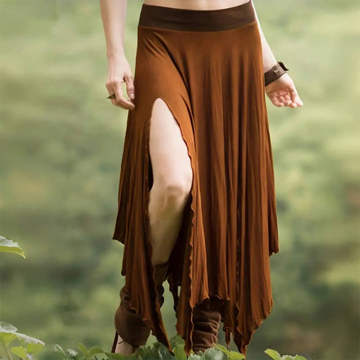 Olivenorma Boho Style Solid Drawstring Midi Split Skirt Dress - Peru - XXL - image 1