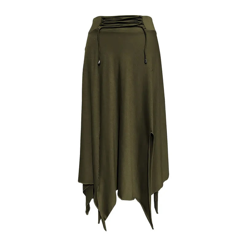 Olivenorma Boho Style Solid Drawstring Midi Split Skirt Dress - image 17