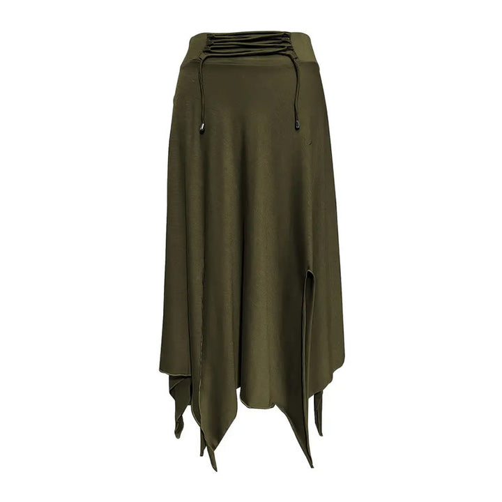 Olivenorma Boho Style Solid Drawstring Midi Split Skirt Dress - image 17