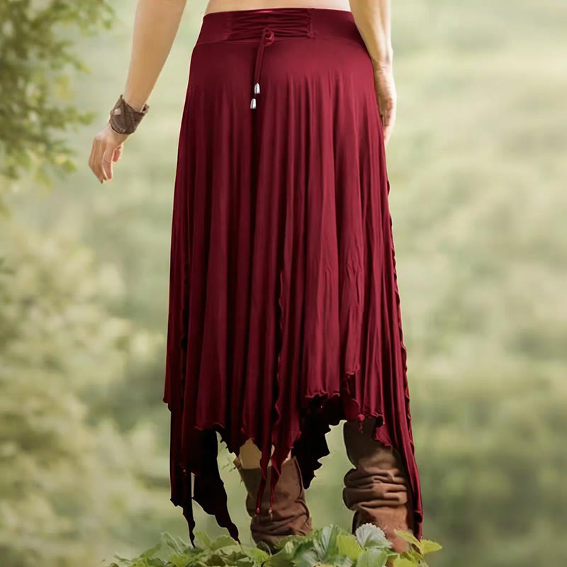 Olivenorma Boho Style Solid Drawstring Midi Split Skirt Dress - image 1
