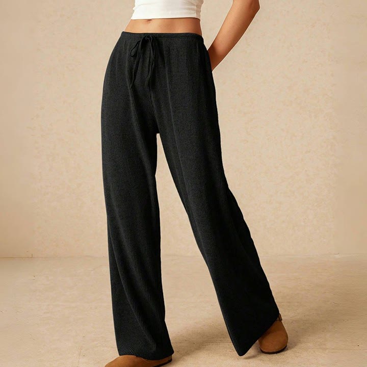 Olivenorma Plain Color Casual High Waist Pull On Elastic Women's Straight-Leg Pants - Black - L - image 16