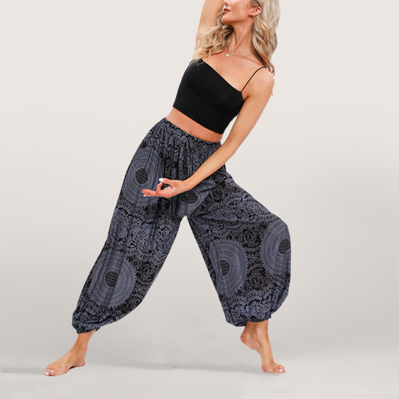 Olivenorma Flowy Boho Print Women's Elastic Waist Harem Pants - image 5