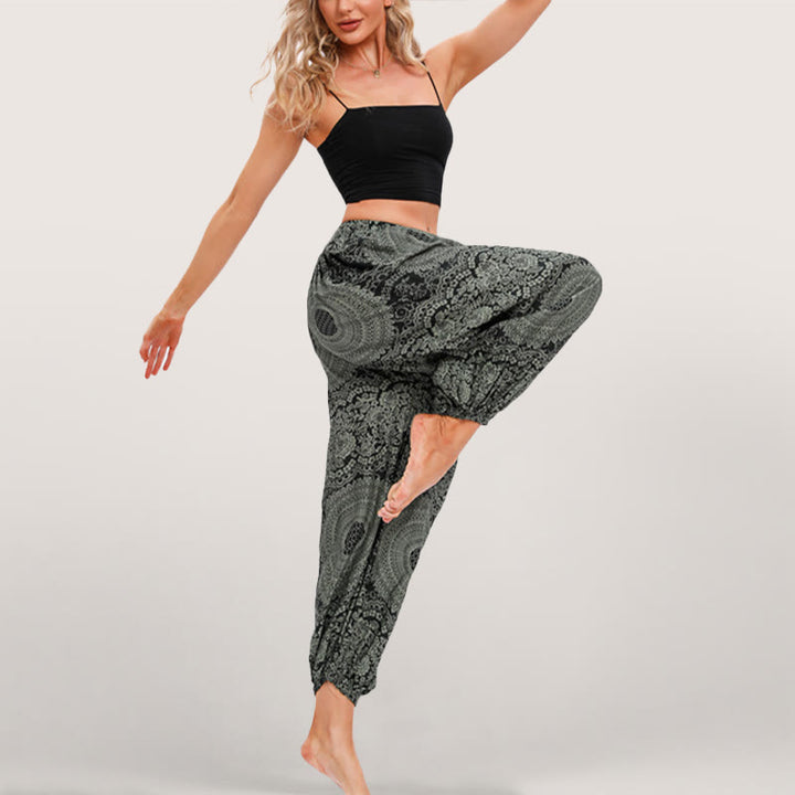 Olivenorma Flowy Boho Print Women's Elastic Waist Harem Pants