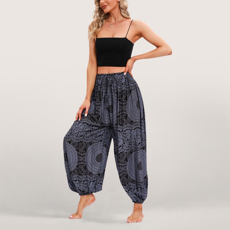 Olivenorma Flowy Boho Print Women's Elastic Waist Harem Pants