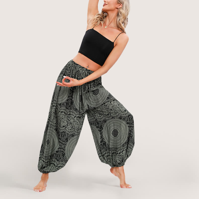 Olivenorma Flowy Boho Print Women's Elastic Waist Harem Pants - image 1