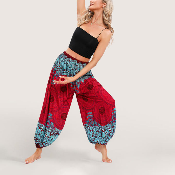Olivenorma Vibrant Boho Mandala Women's Elastic Waist Harem Pants