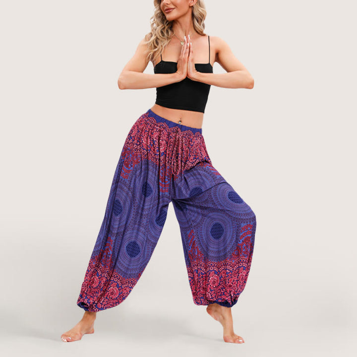 Olivenorma Vibrant Boho Mandala Women's Elastic Waist Harem Pants