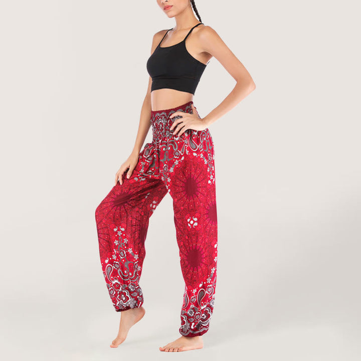 Olivenorma Mandala Snowflake Print Viscose Women's Elastic Waist Harem Pants