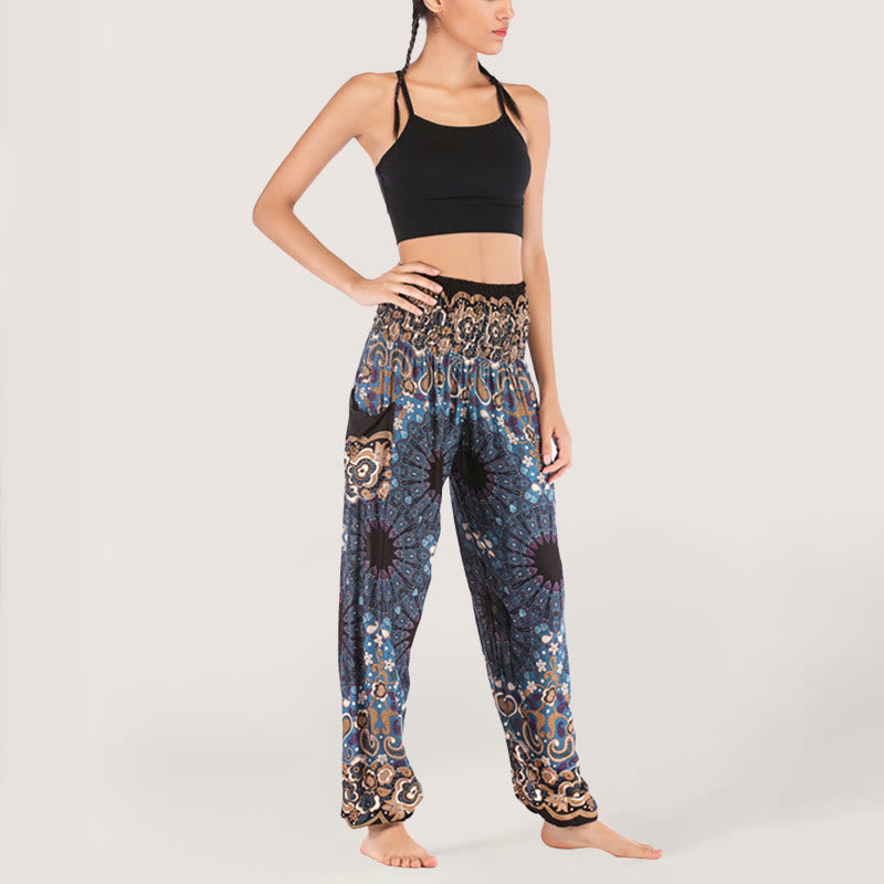Olivenorma Mandala Snowflake Print Viscose Women's Elastic Waist Harem Pants