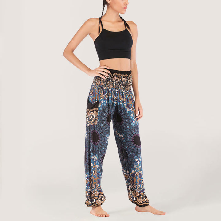 Olivenorma Mandala Snowflake Print Viscose Women's Elastic Waist Harem Pants