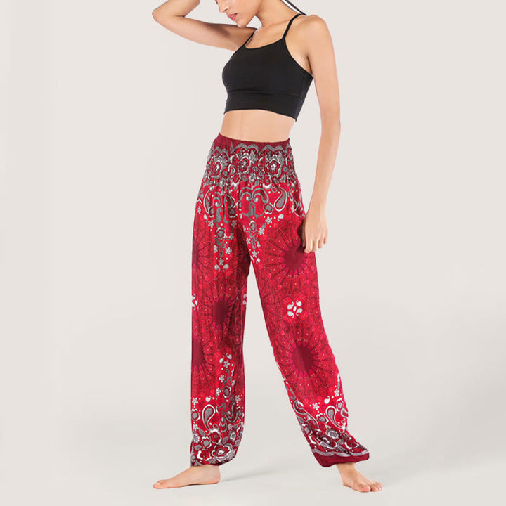 Olivenorma Mandala Snowflake Print Viscose Women's Elastic Waist Harem Pants