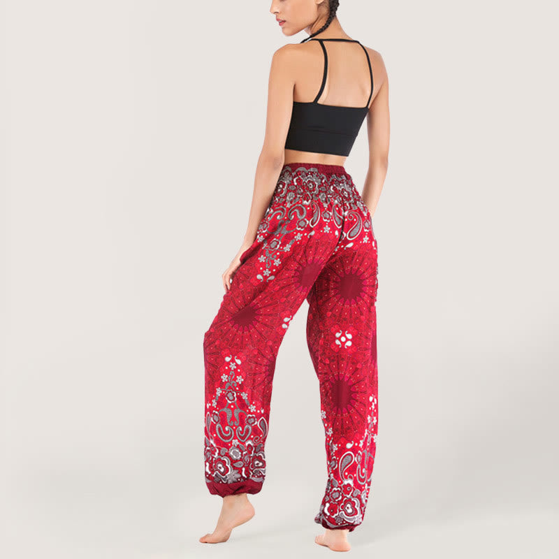 Olivenorma Mandala Snowflake Print Viscose Women's Elastic Waist Harem Pants