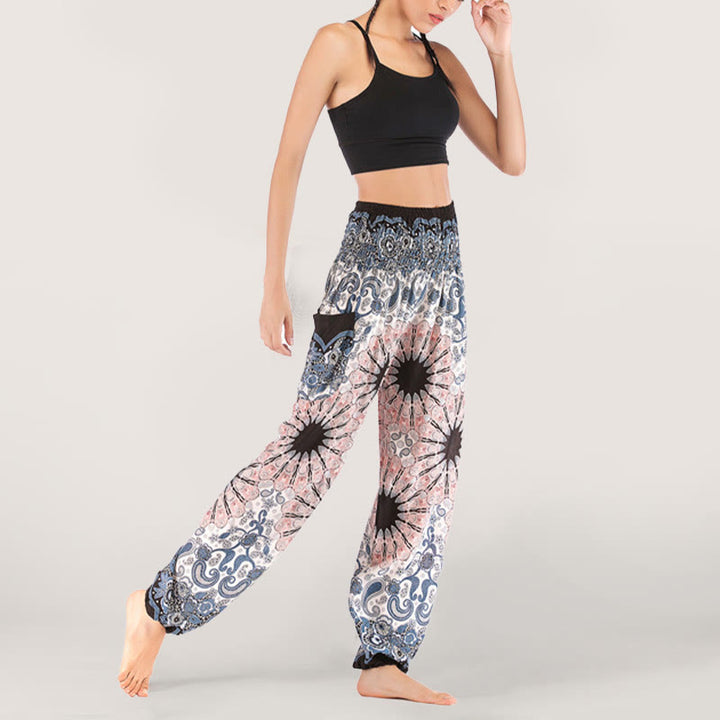 Olivenorma Mandala Snowflake Print Viscose Women's Elastic Waist Harem Pants