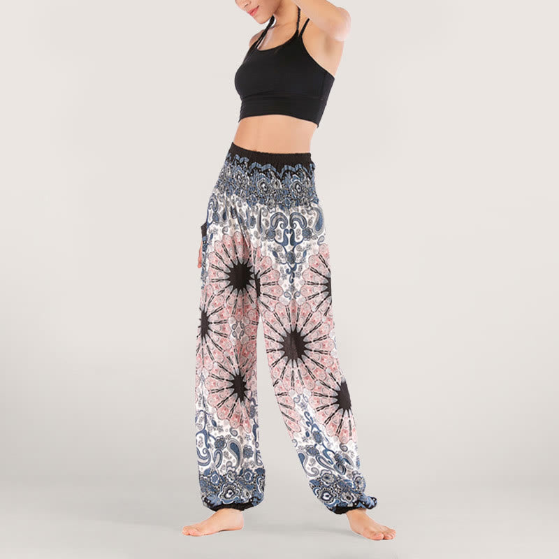 Olivenorma Mandala Snowflake Print Viscose Women's Elastic Waist Harem Pants