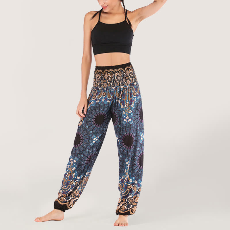 Olivenorma Mandala Snowflake Print Viscose Women's Elastic Waist Harem Pants
