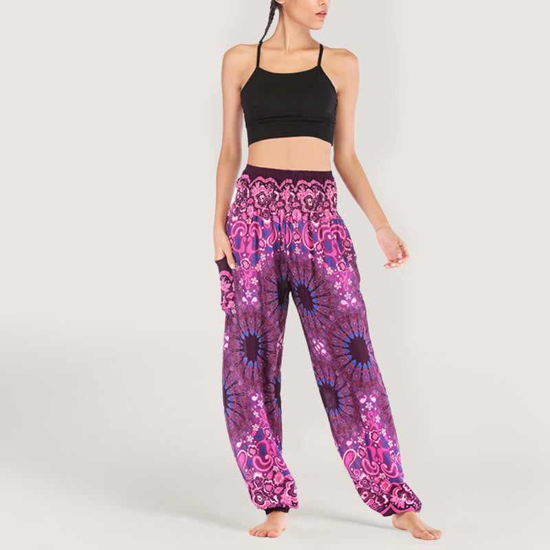 Olivenorma Mandala Snowflake Print Viscose Women's Elastic Waist Harem Pants