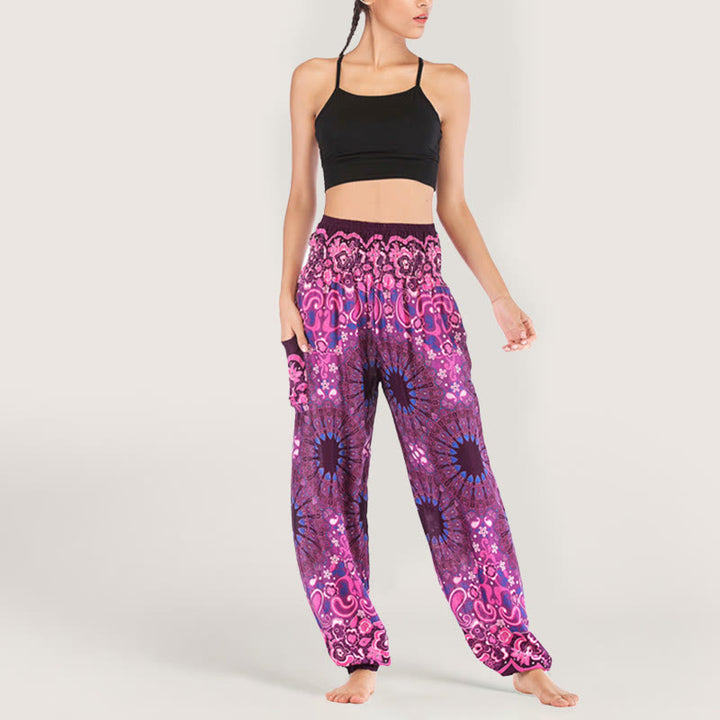 Olivenorma Mandala Snowflake Print Viscose Women's Elastic Waist Harem Pants