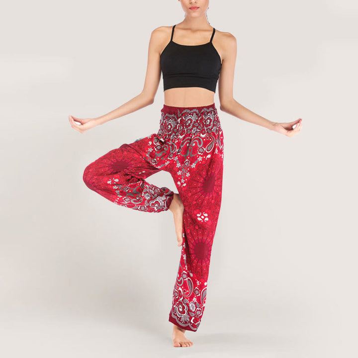 Olivenorma Mandala Snowflake Print Viscose Women's Elastic Waist Harem Pants