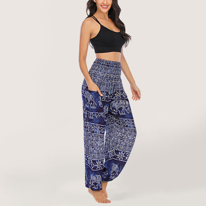 Olivenorma Elephant Yoga Pants Viscose Women's Elastic Waist Harem Pants - Blue - image 0