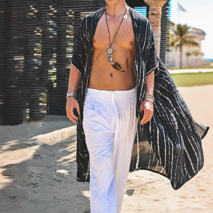 Olivenorma Mens Black White Stripe Loose Beach Cardigan - image 3