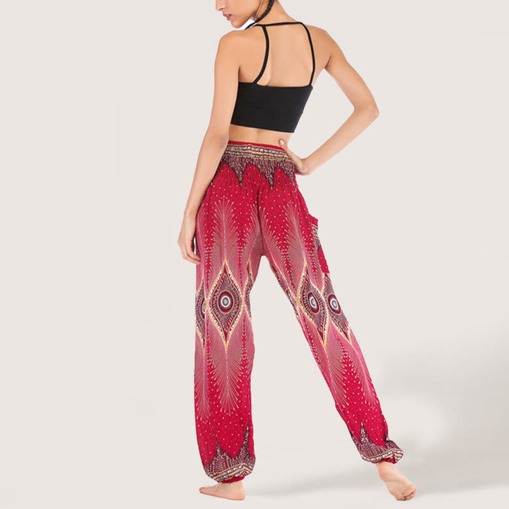 Olivenorma Boho Mandala Viscose Women's Elastic Waist Harem Pants