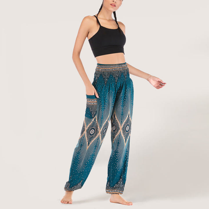 Olivenorma Boho Mandala Viscose Women's Elastic Waist Harem Pants
